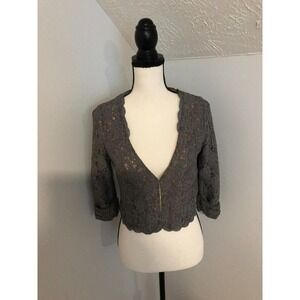 Anthropologie Idra Gray Lace 3/4 -Sleeves Cropped Jacket - Size Extra Small